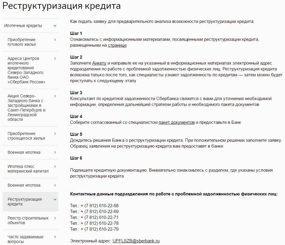 Реструктуризация кредита в сбербанке