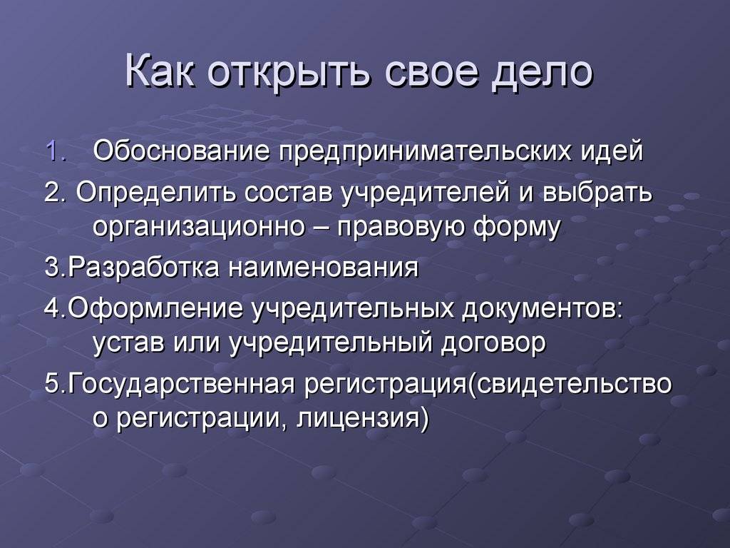 Как открыть свое дело проект