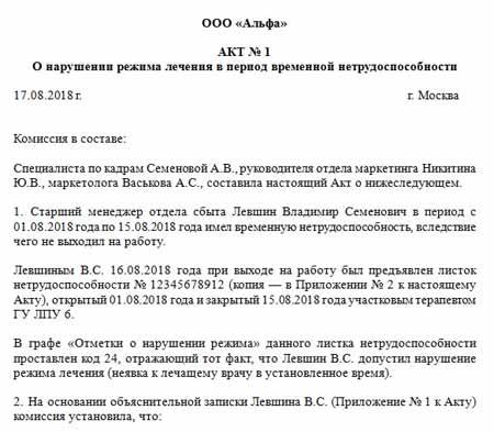 Протокол комиссии по социальному страхованию образец при нарушении режима