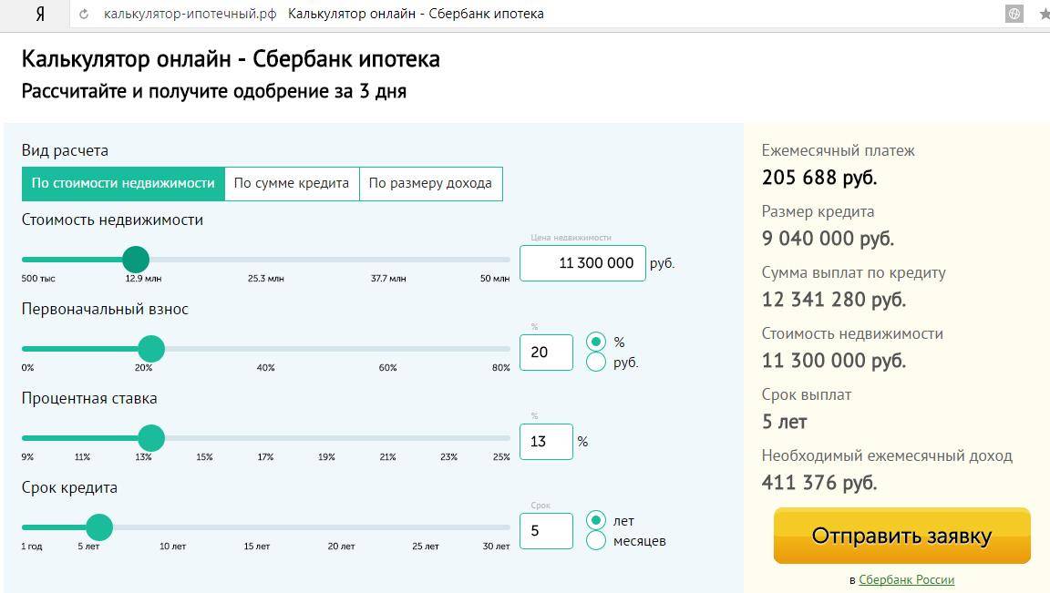 Ипотечный калькулятор по доходу в сбербанке россии: рассчитать платеж