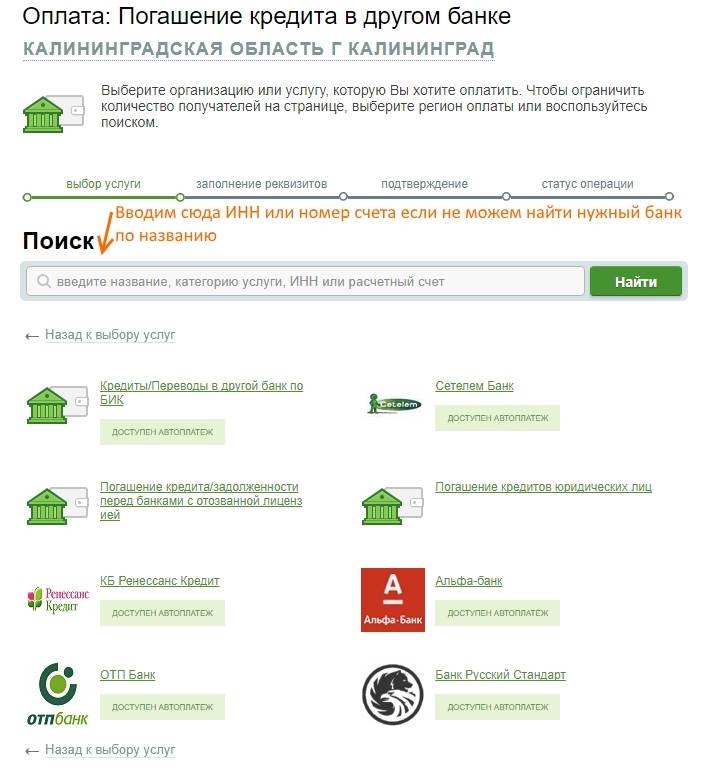 Оплата кредита русский стандарт через сбербанк онлайн