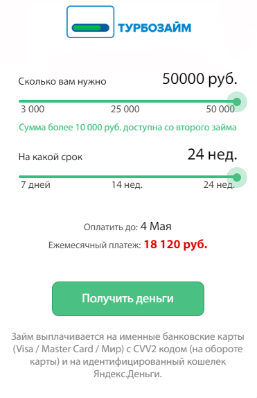 Гарантированный займ 50000 рублей на карту