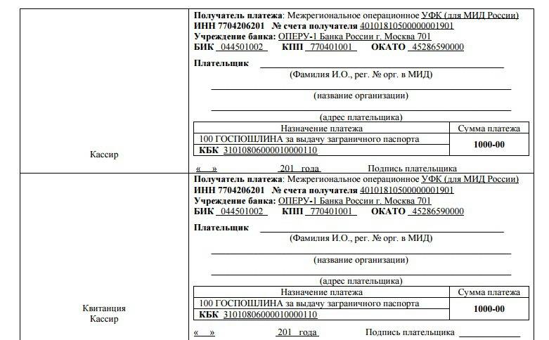 Образец квитанции на оплату госпошлины за получение паспорта в 14 лет