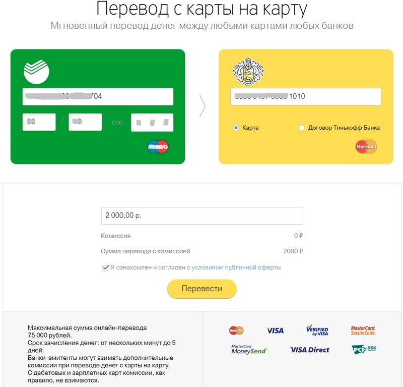 Комиссия за перевод с кредитной карты тинькофф на карту сбербанка