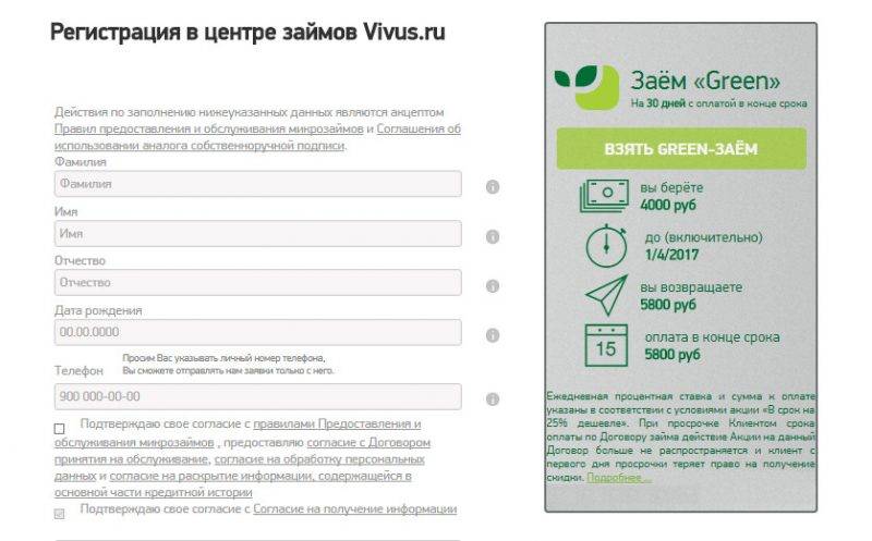 Vivus.ru: вход в личный кабинет, регистрация на официальном сайте, заявка на займ.