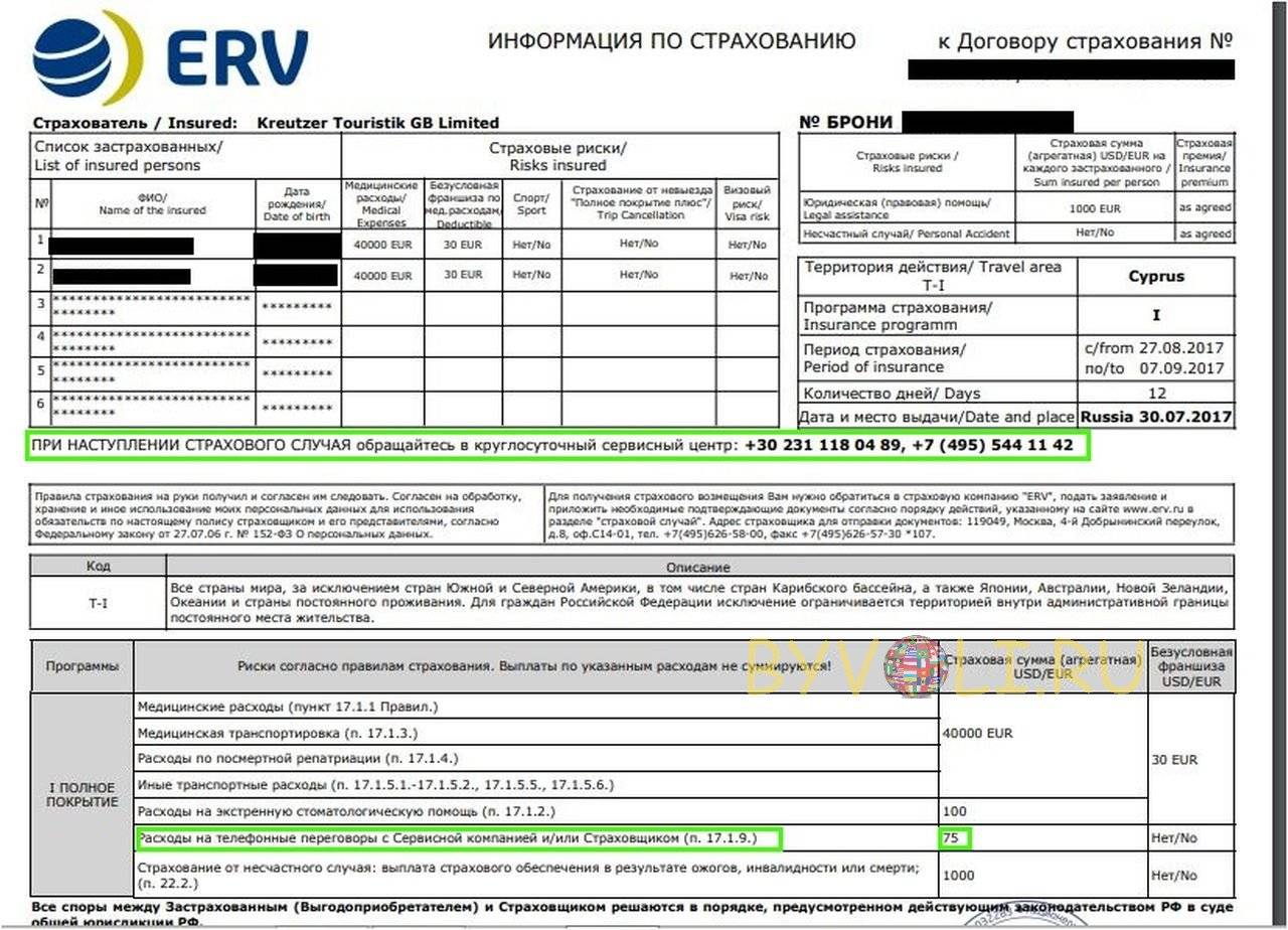 Страховка для туристов образец