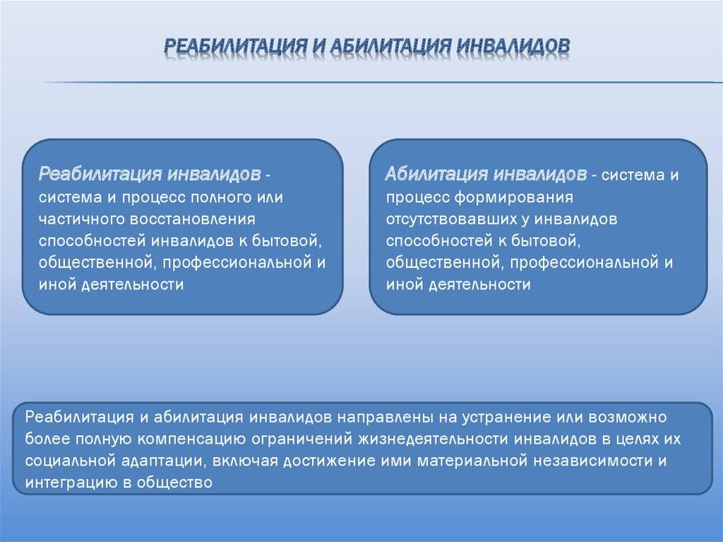 Реабилитация и абилитация инвалидов в россии: что это, программы и мероприятия, разница, цели