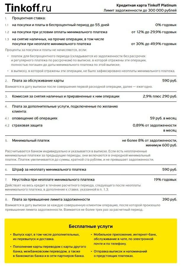 Карта тинькофф условия пользования и проценты при снятии наличных