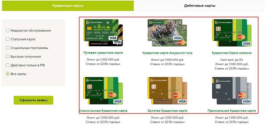 Кредитные карты россельхозбанка: онлайн-заявка и условия