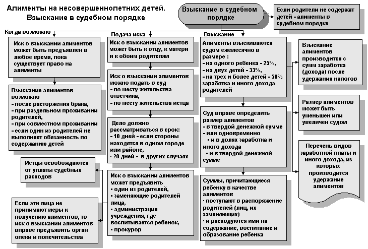 Размер алиментов взыскиваемых на несовершеннолетних детей в судебном порядке схема