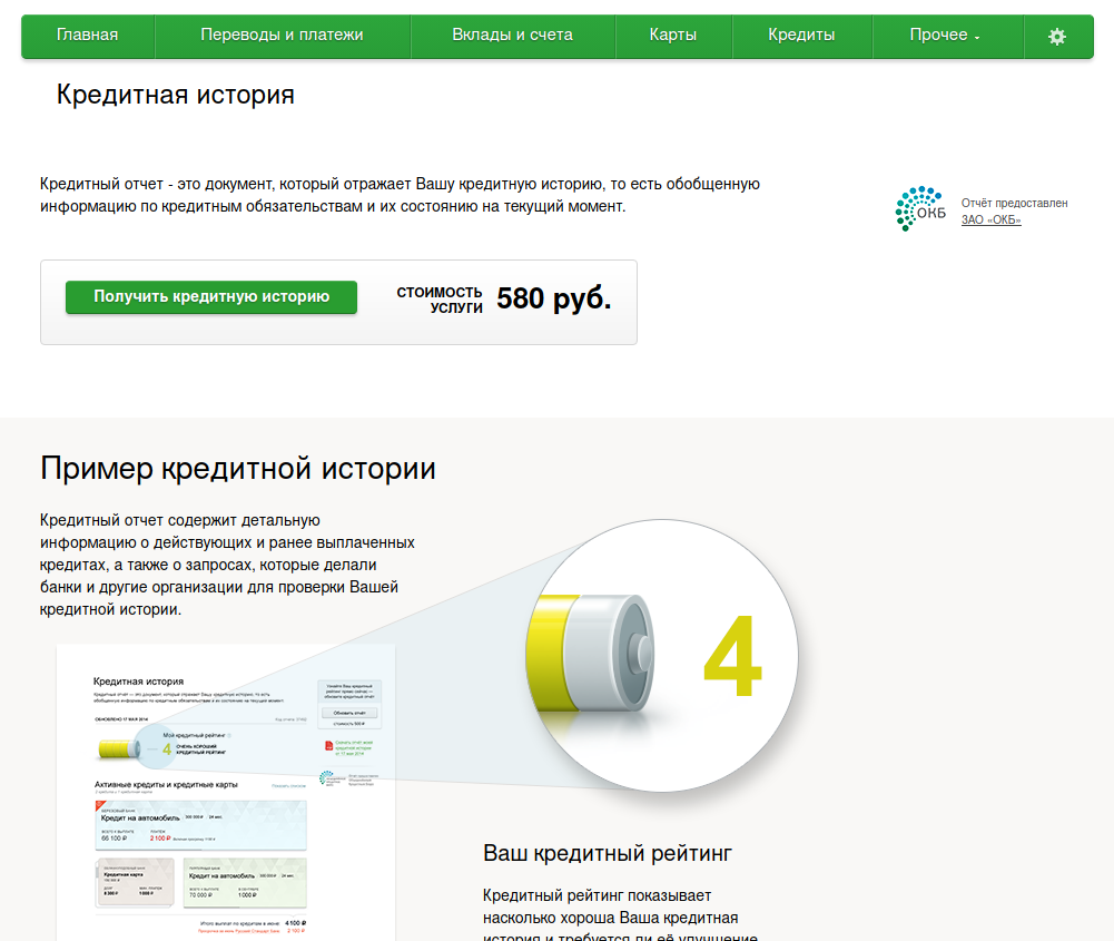Кредитная история Сбербанк онлайн